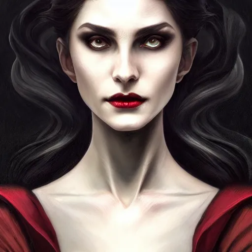 Prompt: perfectly - centered - portrait - photograph of evil sinister vampire, the perfect human female specimen, intricate, elegant, super highly detailed, professional digital painting, artstation, concept art, smooth, sharp focus, no blur, no dof, extreme illustration, unreal engine 5, 8 k, art by artgerm and greg rutkowski and alphonse mucha loish and wlop