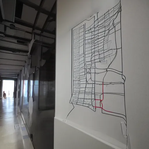 Prompt: the fire exit route map from a building that Zaha Hadid designed