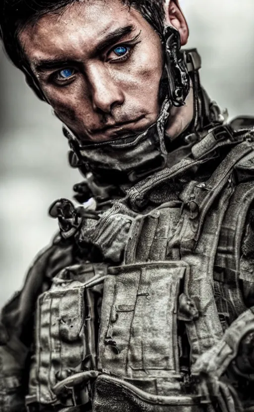 Prompt: portrait photo, highly detailed, high resolution, cosplay photo, stunning, ドールズフロントライン style, bokeh soft, shot on 70mm, zenithal lightning, trending on instagram, by award winning photographer, realistic human anatomy, real human faces, realistic military carrier, soldier clothing, modern warfare, empty hands, shot with a professional camera, low saturation, soldier clothing