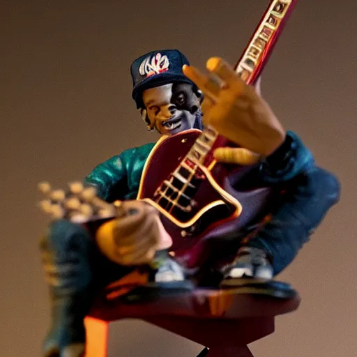 Image similar to Travis Scott playing guitar, as a figurine, studio, light, trending on artstation, 8K,