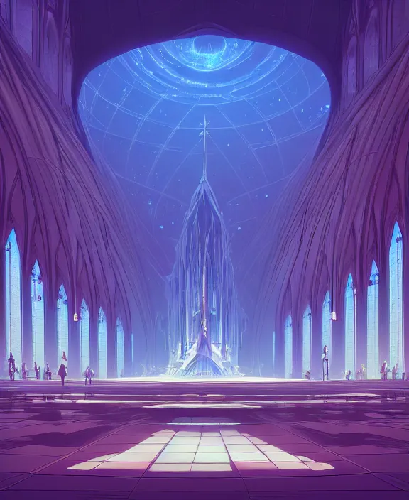 Image similar to simplicity, a cathedral made out of elegant biological forms, in the style of a spaceship, magic spells, by dan mumford, yusuke murata, makoto shinkai, ross tran, cinematic, unreal engine, cel shaded, featured on artstation, pixiv