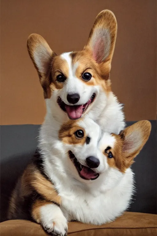 Prompt: a photo of a corgi laying on back on a couch, snarling, about to bite, oil on canvas, intricate, portrait, 8k highly professionally detailed, HDR, CGsociety