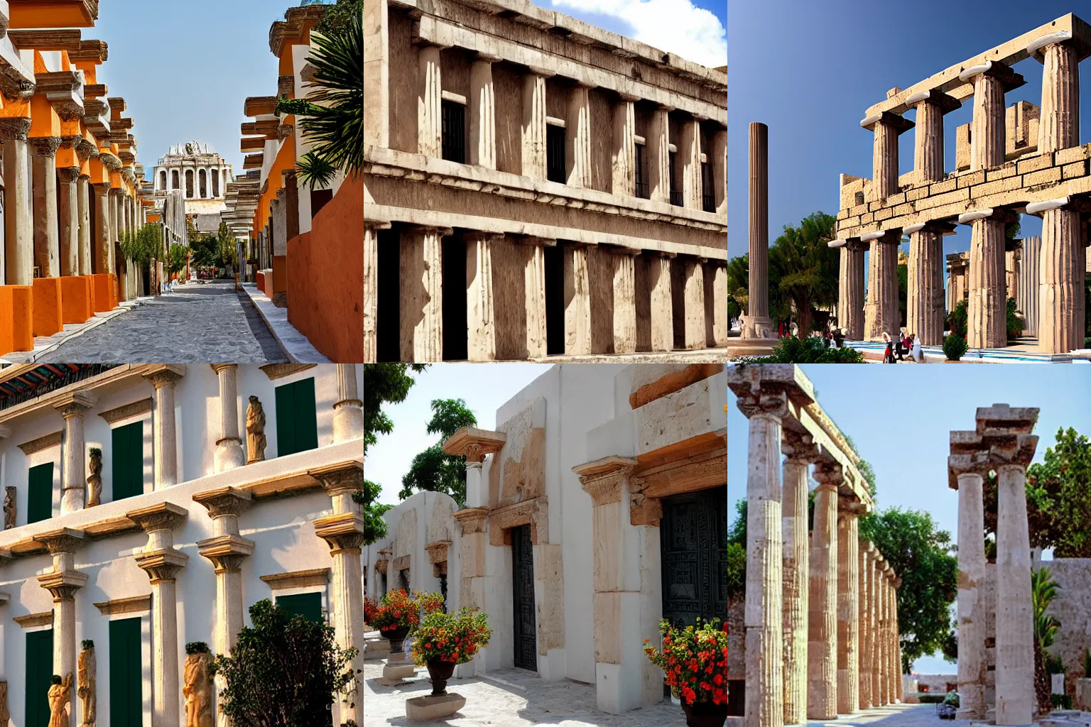 Prompt: Mexican architectural style, modern city in ancient Greece