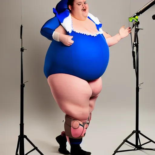 Prompt: professional studio photoshoot of an obese woman dressed like Sonic the Hedgehog