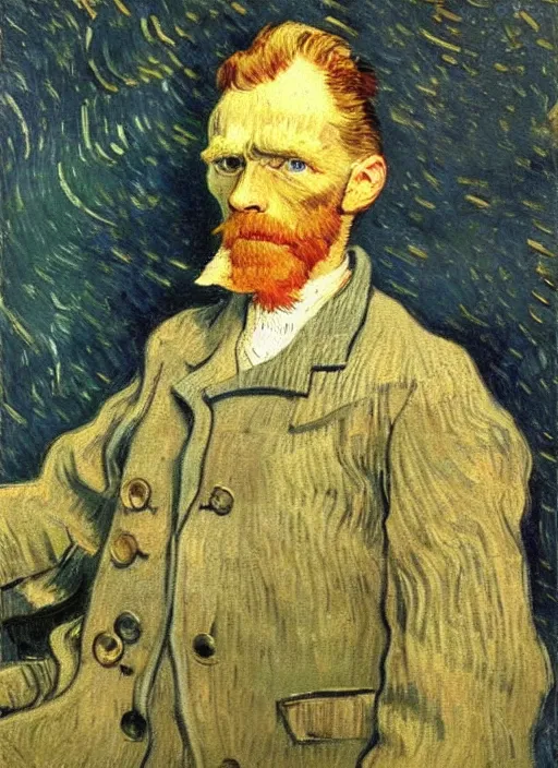 Image similar to lifelike oil painting portrait of carl fredericksen by van gogh