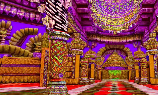 Prompt: 3d Fractal hindu temple mosque interior, dmt, shiny