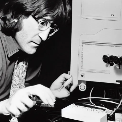 Image similar to John Lennon building a Gaming PC