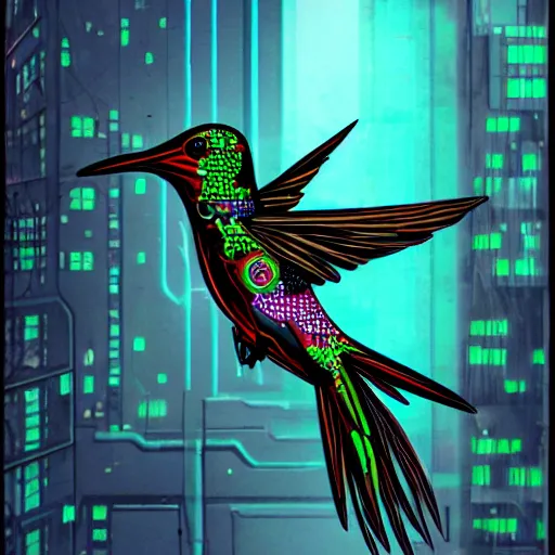 Prompt: cyberpunk hummingbird