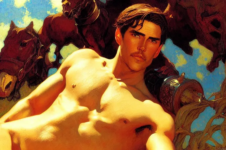 Image similar to attractive male, tales of earthsea, painting by gaston bussiere, craig mullins, j. c. leyendecker, tom of finland