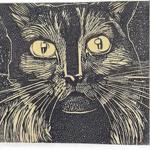 Image similar to cat woodcut print by Samuel Jessurun de Mesquita