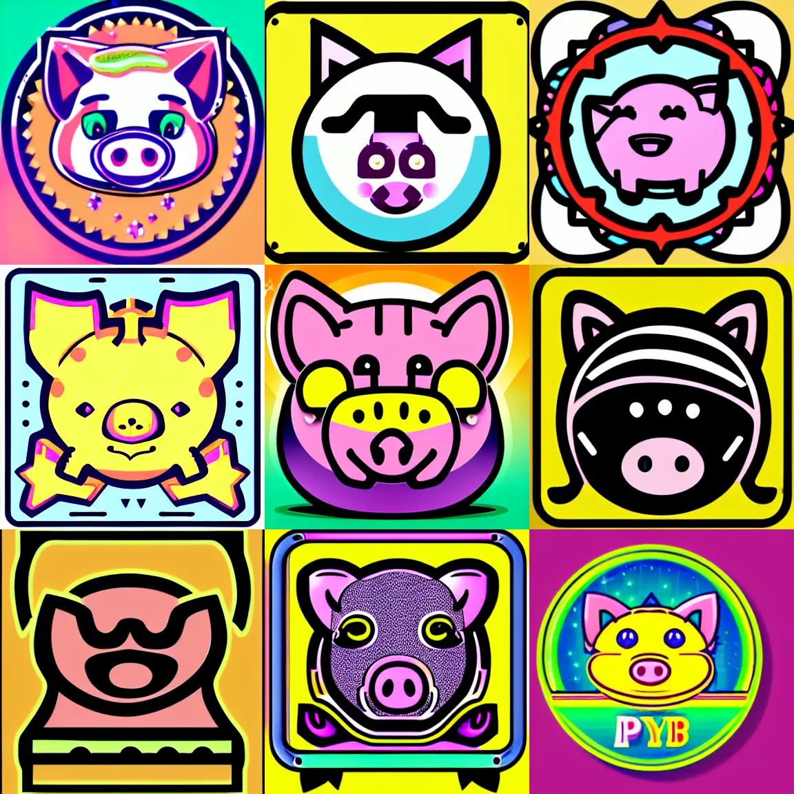 Prompt: 🐷 🤑 ☭ 🌟 🌠 paypig icon designed by lisa frank, vector graphics forum badge, svg, symmetrical, transparent background, cute, metal, enamel, cloissonne, vintage, guilloche, gem stones, gilt, swarovski