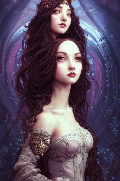 Prompt: beautiful and victorian and luxury and gothic and goddess young medieval dark princess portrait like blackpink lisa+front face with light flowing hair, ultradetail face, art and illustration by miqi and tian zi and craig mullins and WLOP and alphonse mucha, fantasy, intricate complexity, human structure, human anatomy, fantasy character concept, dynamic lighting, neon light, ssci-fi, watermark, blurry, hyperrealism 8k