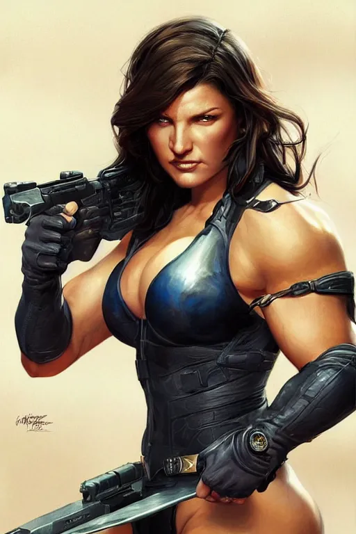 Prompt: Gina Carano as a heroine, digital painting, artstation, concept art, smooth, sharp focus, illustration, art by artgerm and donato giancola and Joseph Christian Leyendecker, Ross Tran, WLOP