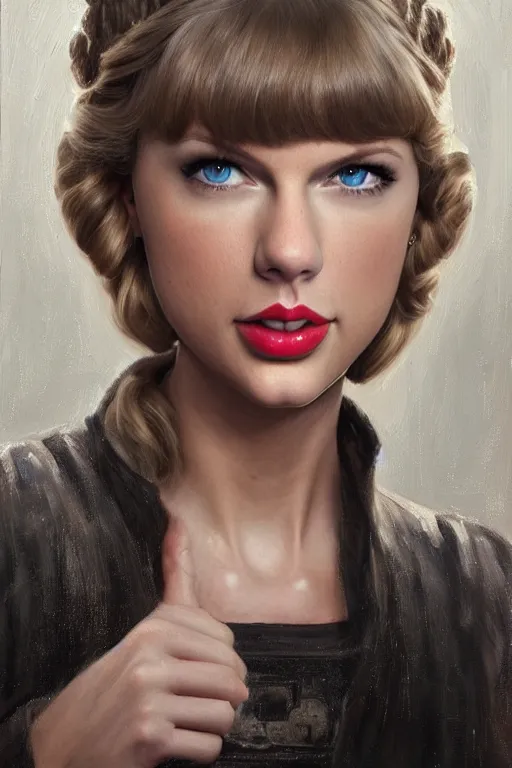 Image similar to Taylor Swift as Princess Leia in Star Wars, oil on canvas, intricate, portrait, 8k highly professionally detailed, HDR, CGsociety