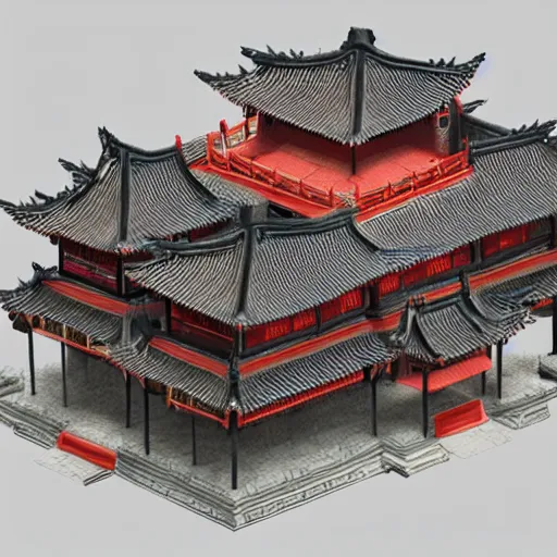 Image similar to ancient chinese architecture, rubix cube house concept, rubix cube by bugs zhou, artstation, fine detail