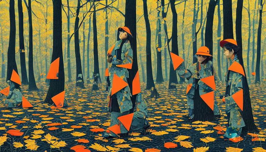 Prompt: safety cones scattered around an oak tree forest, checkered forest floor, by james jean by ilya kuvshinov kintsugi, hyper detailed surrealist painting