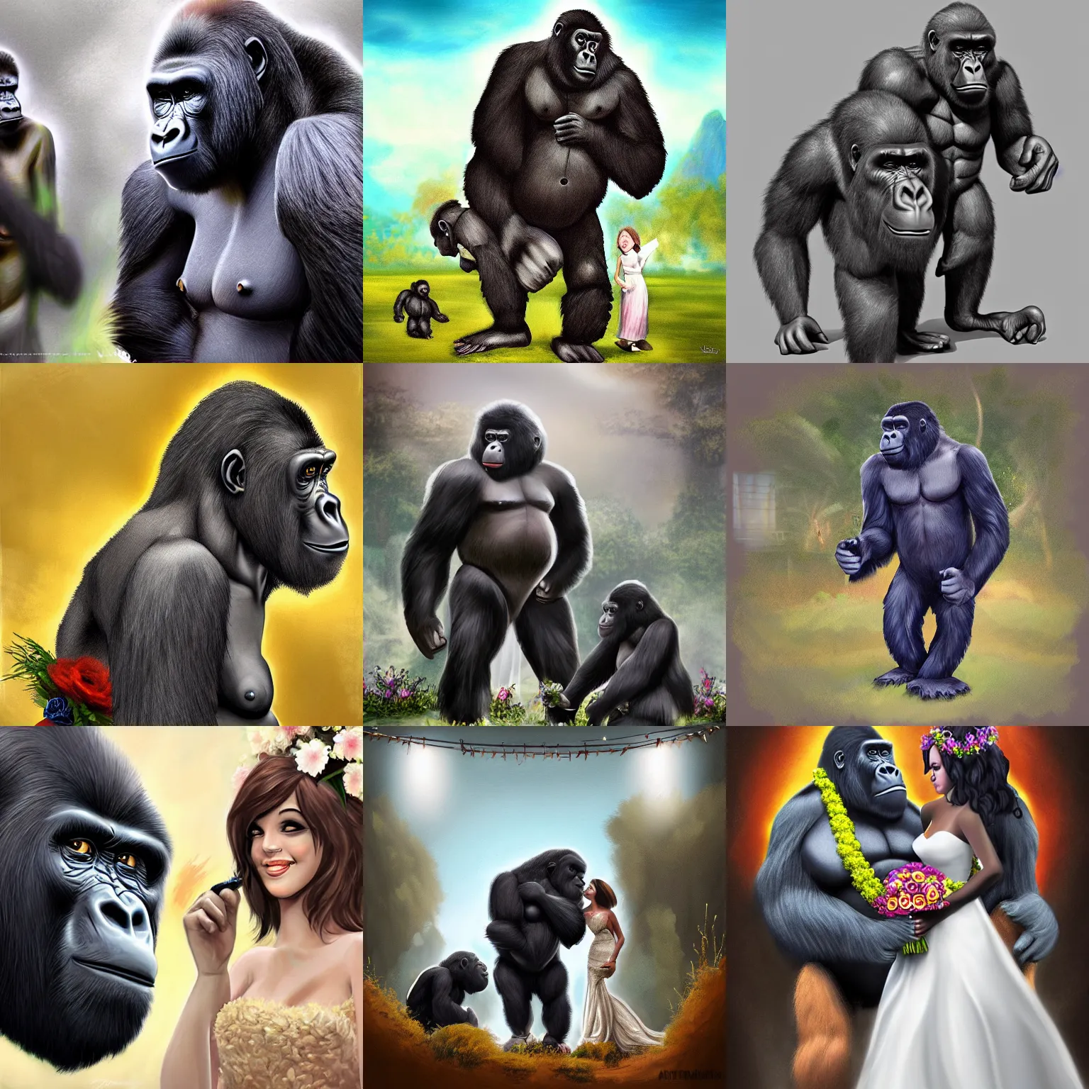 Prompt: gorilla wedding, digital art, concept art, trending on artstation