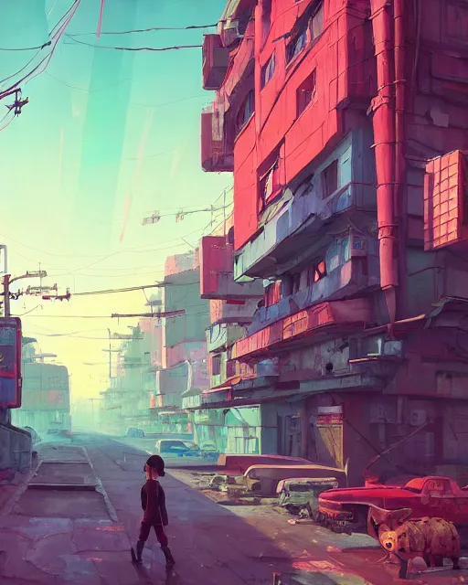 Image similar to painting of cyberpunk soviet village, detailed, by simon stalenhag, cory loftis, james gilleard, atey ghailan, makoto shinkai, goro fujita, studio ghibli, rim light, exquisite lighting, clear focus, very coherent, plain background, soft painting