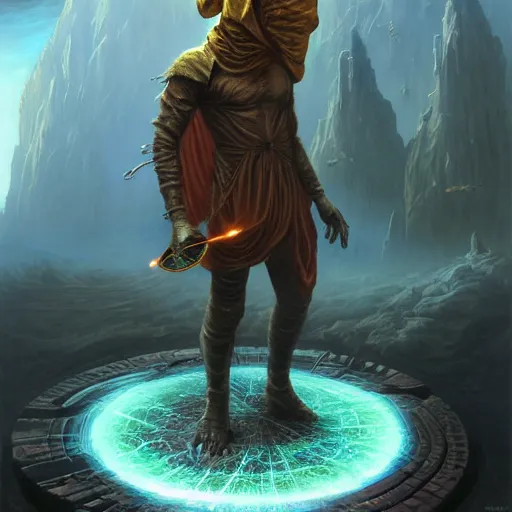 Image similar to masked nomad male wearing a cloak on an alien world and holding a holographic planet projection in his hand, detailed, sci - fi, digital painting, artstation, sharp focus, illustration, ominous, artgerm, tomasz alen kopera, peter mohrbacher, donato giancola, joseph christian leyendecker, wlop, frank frazetta