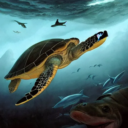 Image similar to turtle kills shark profile picture geog darrow greg rutkowski