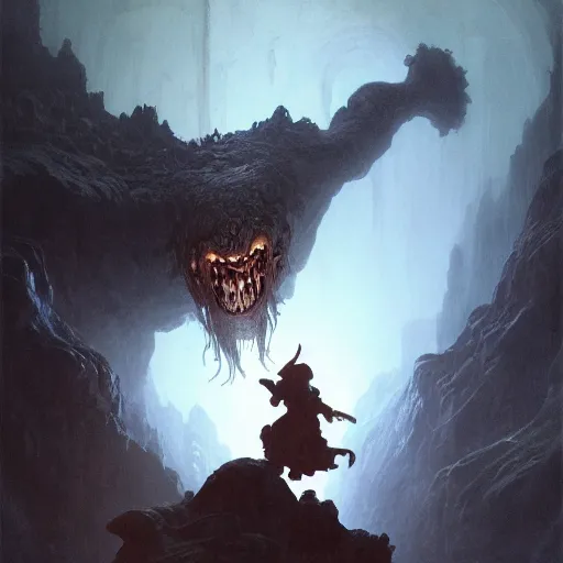 Prompt: A gully-dwarve fighting a Beholder in a cavern in the Underdark, wide view, intricate, Dungeons and Dragons, highly detailed, artstation, concept art, smooth, sharp focus, illustration, art by greg rutkowski and orientalism and bouguereau and Zdzislaw Beksinski, good clear quality, lighting, biology, symmetrical artwork, perfect face, 135 mm, cinematic, hyper realism, high detail, octane render, 8k, chrome accents