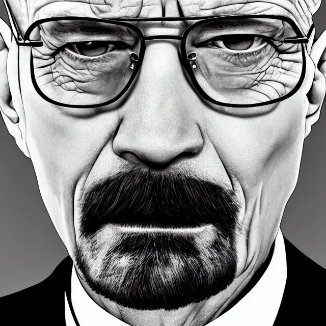 Image similar to walter white, black and white, staring at camera, 4 k