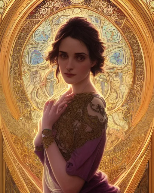 Image similar to winona ryder | highly detailed | very intricate | art nouveau | gold filigree | storybook illustration | soft cinematic lighting | award - winning | painted by mandy jurgens and alphonse mucha and alena aenami | pastel color palette | featured on artstation