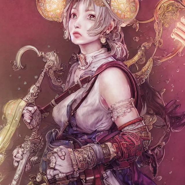 Image similar to the portrait of neutral good colorful female cleric bard as absurdly beautiful, gorgeous, elegant, skinny young gravure idol, an ultrafine hyperdetailed illustration by kim jung gi, irakli nadar, intricate linework, sharp focus, bright colors, octopath traveler, final fantasy, unreal engine 5 highly rendered, global illumination, radiant light, detailed and intricate environment