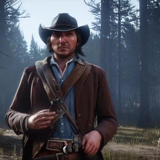 Prompt: paul dano stars as john marston in the playstation 4 video game red dead redemption 2, detailed in game screenshots