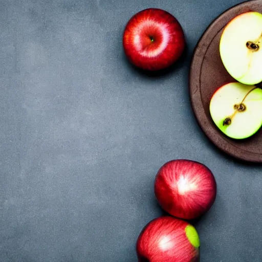 Prompt: weighing scale with one apple in one side and one onion in the other