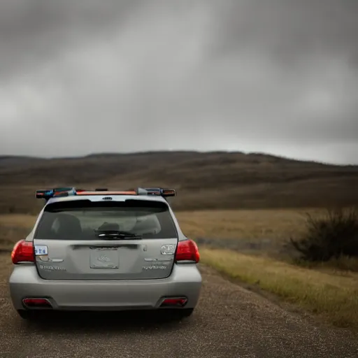 Image similar to deathclaw, monster - behind - the - wheel, subaru, wide lens, 2 4 mm