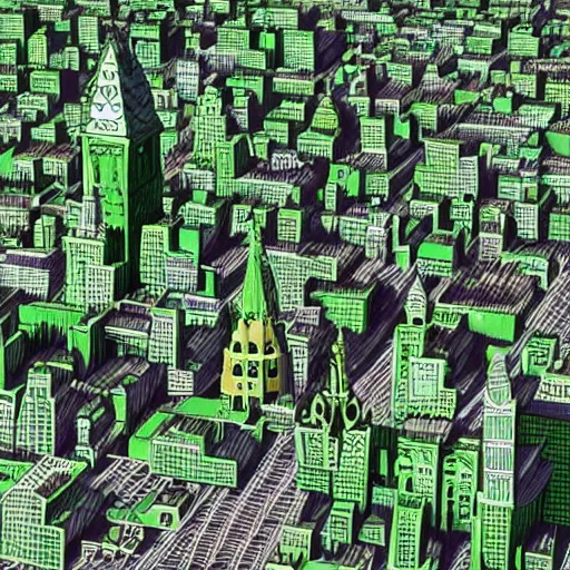 Prompt: city made of shrek