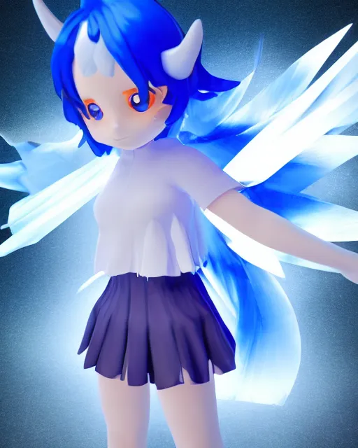 Image similar to full body 3d render of Cirno, studio lighting, white background, blender, trending on artstation, 8k, highly detailed