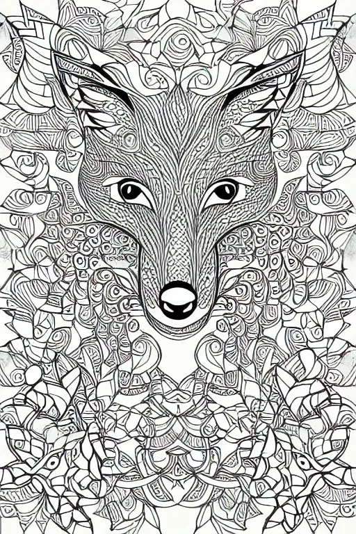 Image similar to fox ornaments fractal ink drawing line art colouring page vector art