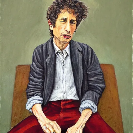 Image similar to portrait of bob dylan, painting by paula rego, high detail, high resolution