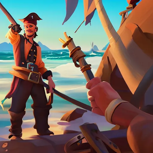 Image similar to painting jack the pirate on sea of thieves game avatar hero smooth face median photoshop filter cutout vector behance hd by jesper ejsing, by rhads, makoto shinkai and lois van baarle, ilya kuvshinov, rossdraws, illustration, art by ilya kuvshinov and gustav klimt