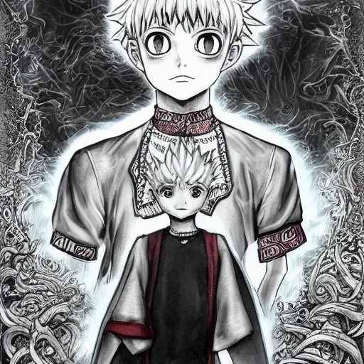 Vibrant digital illustration of killua zoldyck from hunter x hunter