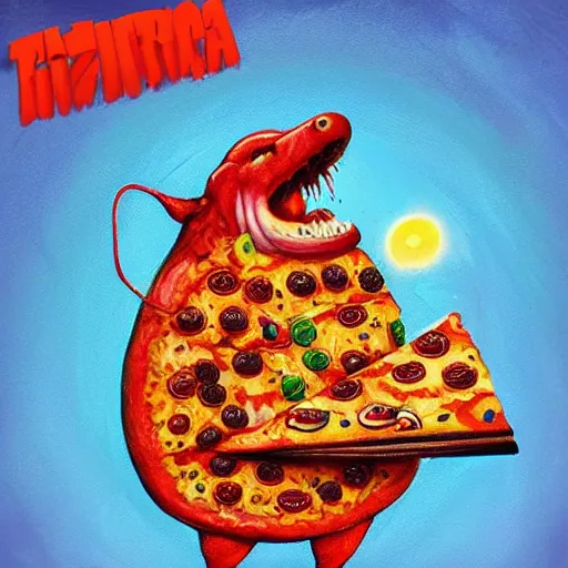 Image similar to pizza monster, colorful, digital art, fantasy, magic, trending on artstation, ultra detailed, professional illustration by Basil Gogos