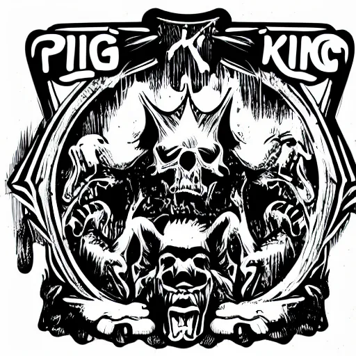 Prompt: pig king, death metal logo, fine details, illustration