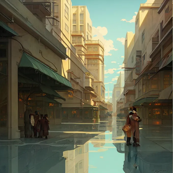 Prompt: empty florida big city, winter, in the style of studio ghibli, j. c. leyendecker, greg rutkowski, artem