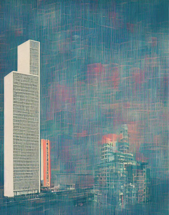 Prompt: fukuoka tower, a collage painting, in the style of wes anderson, lola dupre, david hockney, isolated on negative white space background dark monochrome fluorescent spraypaint accents volumetric octane render, no double figure