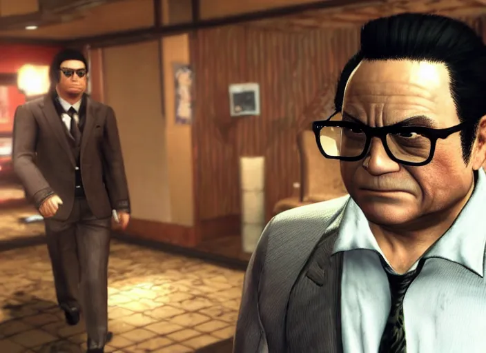 Image similar to video game still of danny devito in the video game yakuza zero,