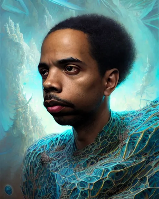 Prompt: a headshot of a earl sweatshirt, made of fractals facing each other, ultra realistic, wide angle, intricate details, the fifth element artifacts, highly detailed by peter mohrbacher, hajime sorayama, wayne barlowe, boris vallejo, aaron horkey, gaston bussiere, craig mullins