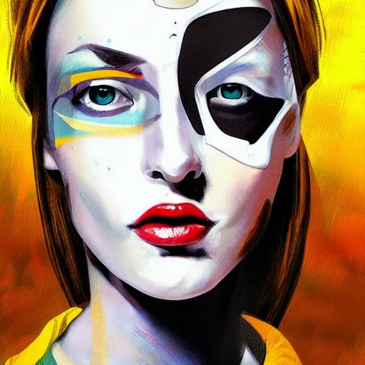 Image similar to woman portrait made out of paint, beautiful, cyborg, comic book art