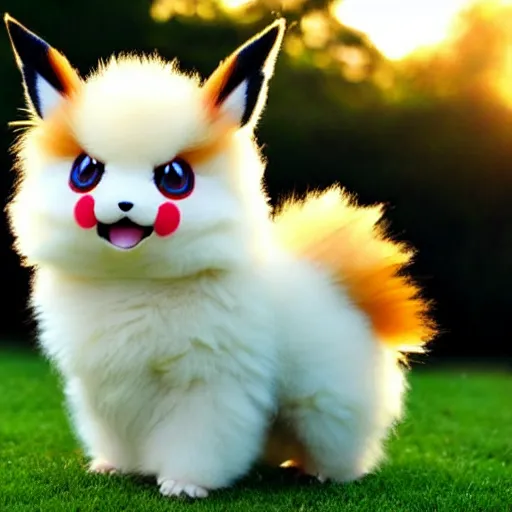 Prompt: real life Pokemon, cute!!!, fluffy!!!, ultra realistic!!!, golden hour, sharp focus