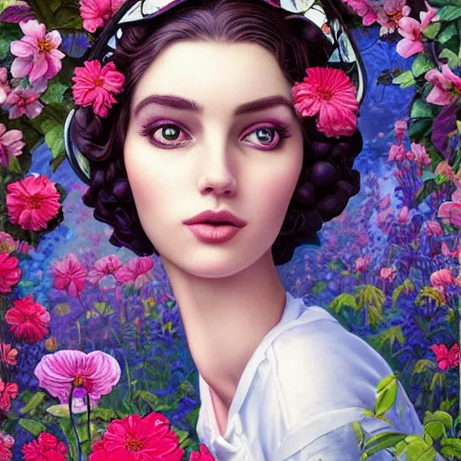 Prompt: Lofi portrait in a flower garden, Pixar style by Tristan Eaton and Stanley Artgerm and Tom Bagshaw and Tim Burton