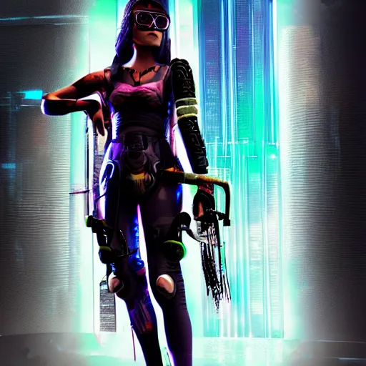 Image similar to photo of a cyberpunk female archer