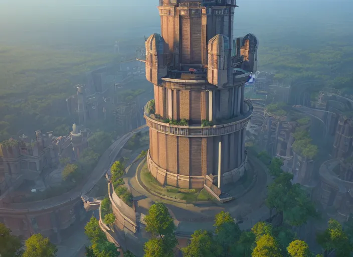 Prompt: overhead view of the great tower of the south, medium shot, studio ghibli, pixar and disney animation, sharp, rendered in unreal engine 5, anime key art by greg rutkowski, bloom, dramatic lighting