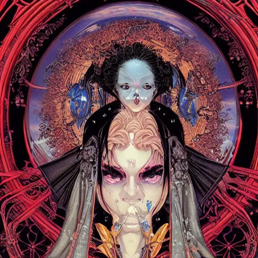 Image similar to portrait of crazy mary virgin, symmetrical, by yoichi hatakenaka, masamune shirow, josan gonzales and dan mumford, ayami kojima, takato yamamoto, barclay shaw, karol bak, yukito kishiro