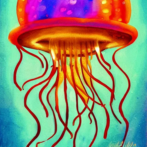 Prompt: jellyfish wearing a sombrero, expressionism, disco lighting